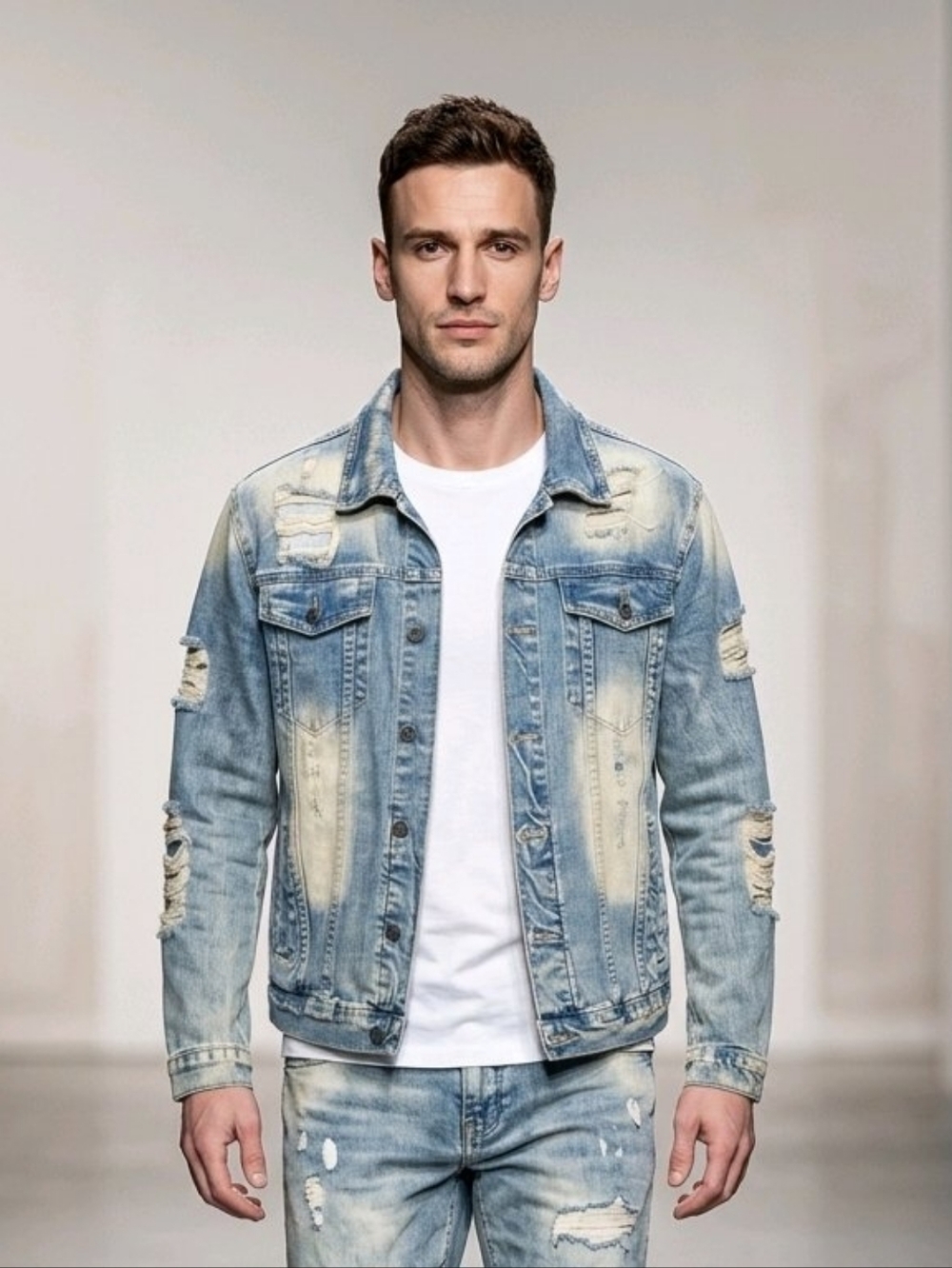 Smoke Rise DNM Co. Men's Distressed Light Blue Denim Jacket